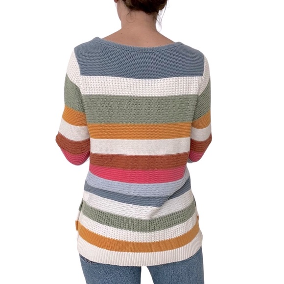 MULTICOLOR STRIPE  RAINBOW BOAT NECK COTTON JUMPER SWEATER WOMEN SIZE SMALL - Picture 4 of 12